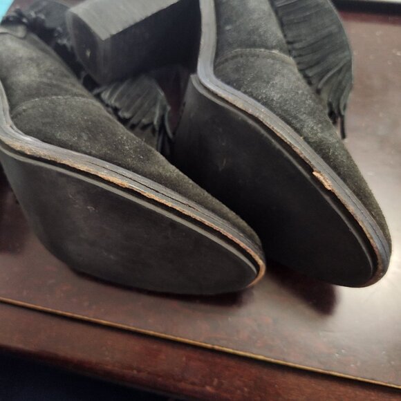 Joie Black Suede Fringe Ankle Boots Block Heel Women Size 39.5 8.5 Slip On - Picture 14 of 15